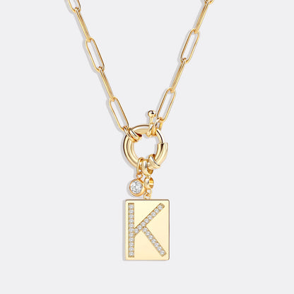 Mint & Lily Pave Initial Pendant Necklace with Paperclip Chain