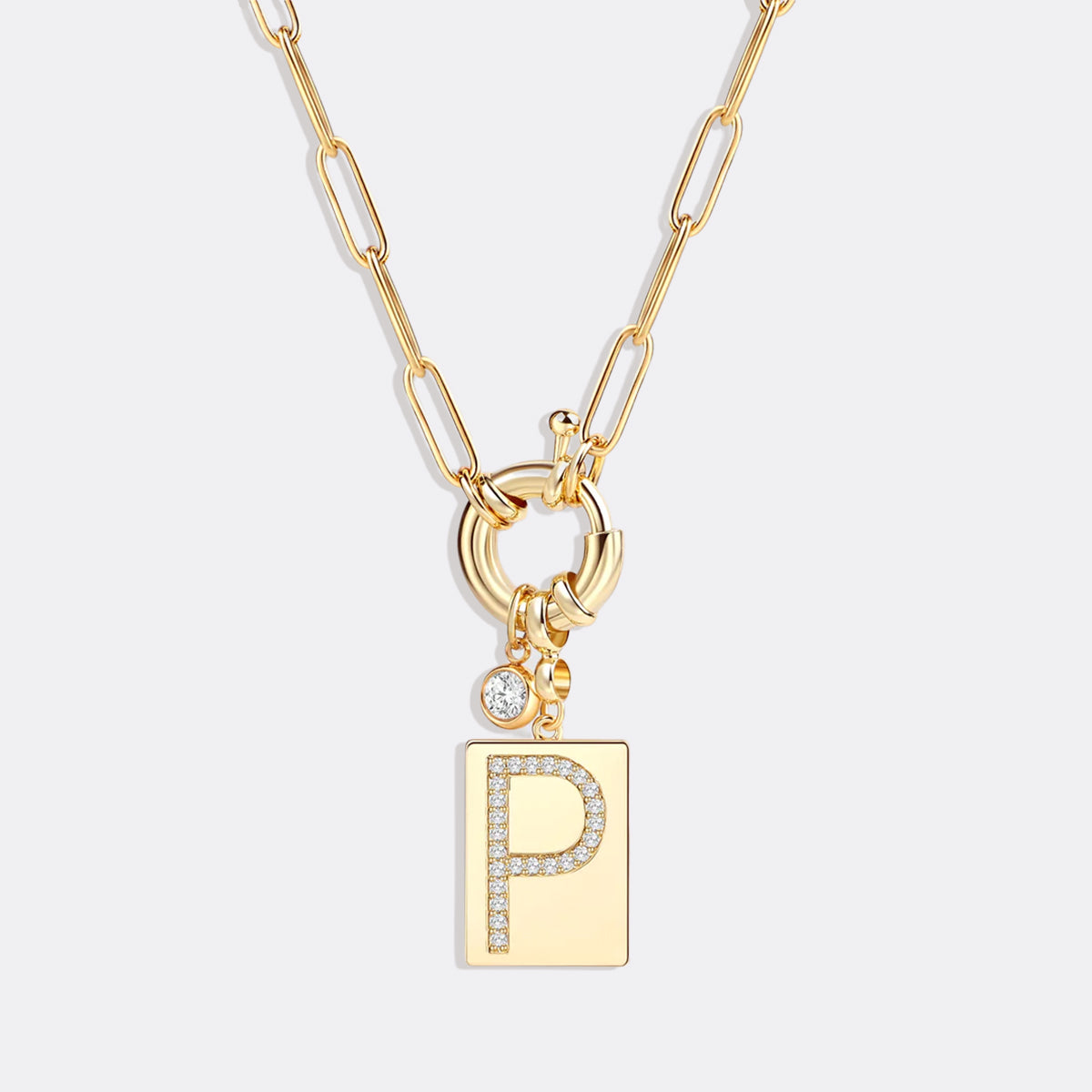 Mint & Lily Pave Initial Pendant Necklace with Paperclip Chain