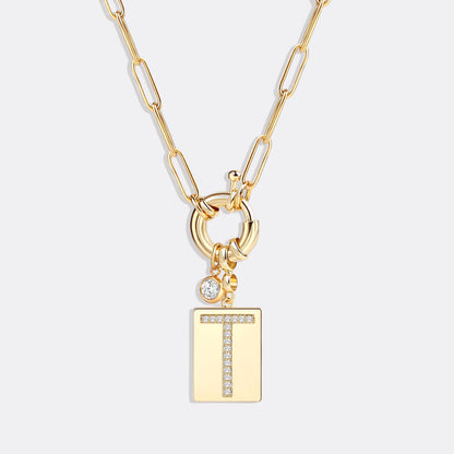 Mint & Lily Pave Initial Pendant Necklace with Paperclip Chain