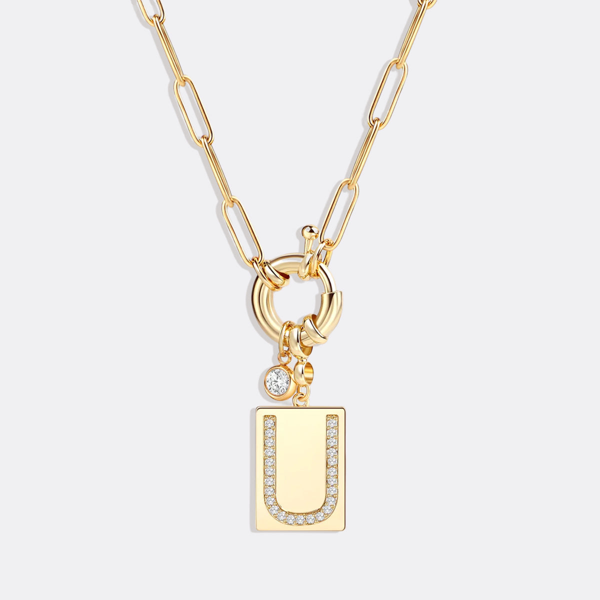 Mint & Lily Pave Initial Pendant Necklace with Paperclip Chain