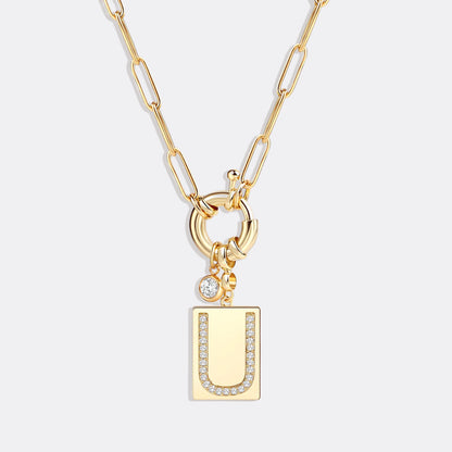 Mint & Lily Pave Initial Pendant Necklace with Paperclip Chain