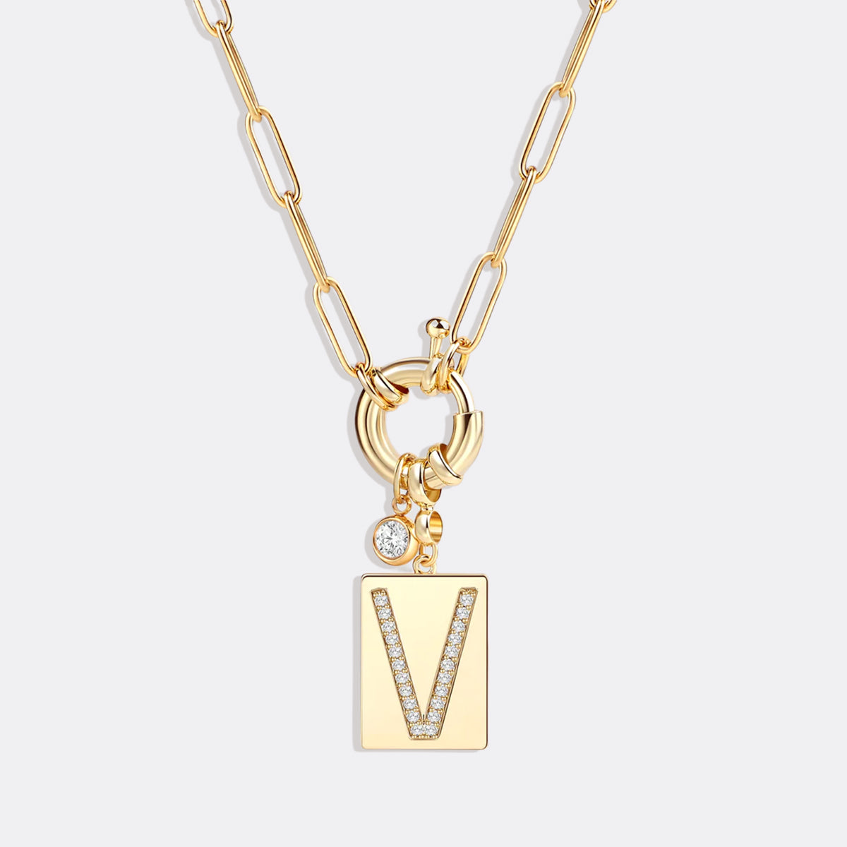 Mint & Lily Pave Initial Pendant Necklace with Paperclip Chain