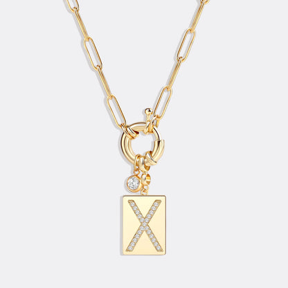 Mint & Lily Pave Initial Pendant Necklace with Paperclip Chain