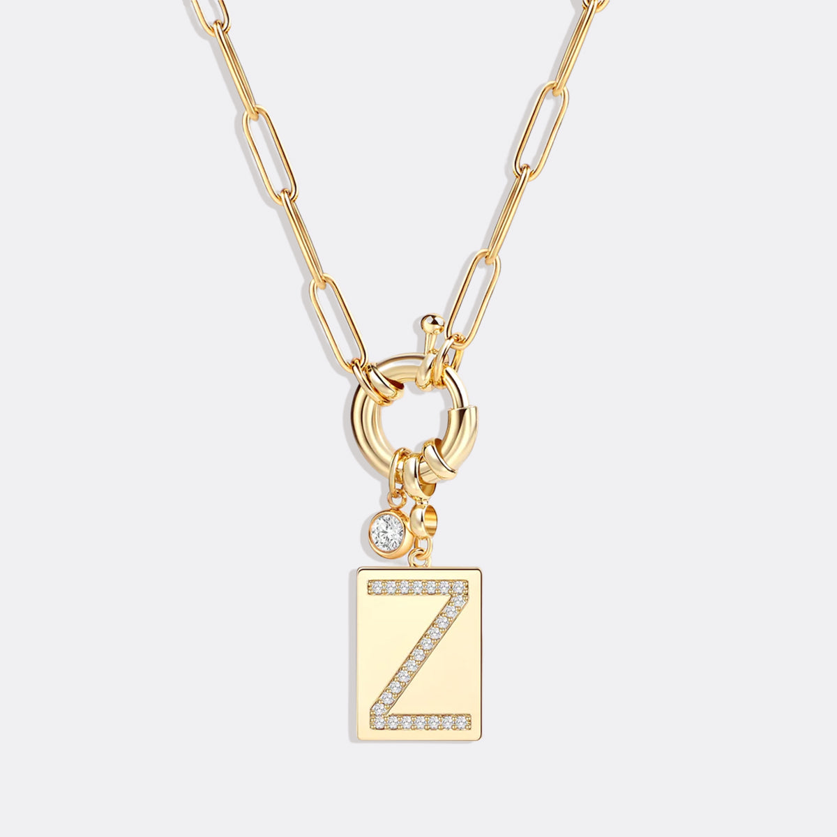 Mint & Lily Pave Initial Pendant Necklace with Paperclip Chain