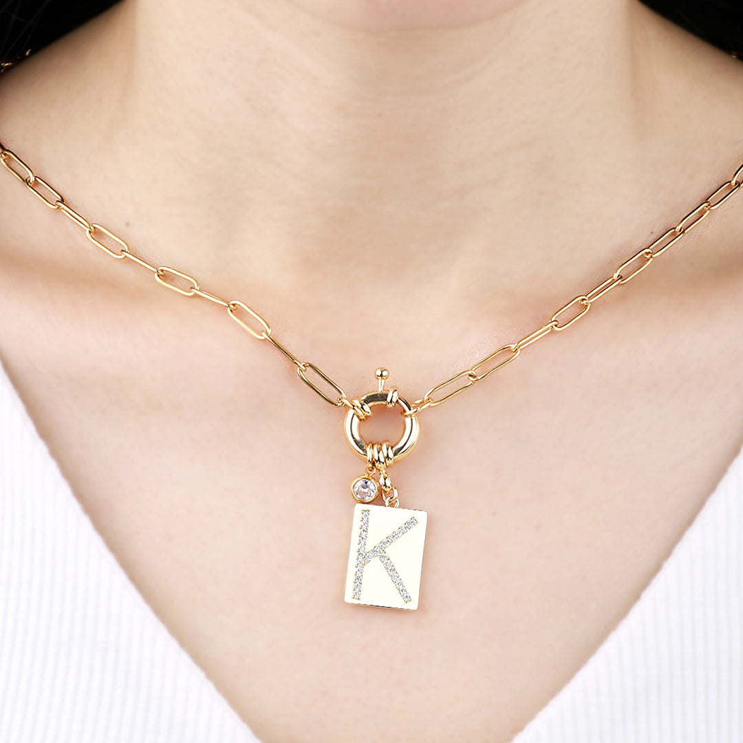 Mint & Lily Pave Initial Pendant Necklace with Paperclip Chain