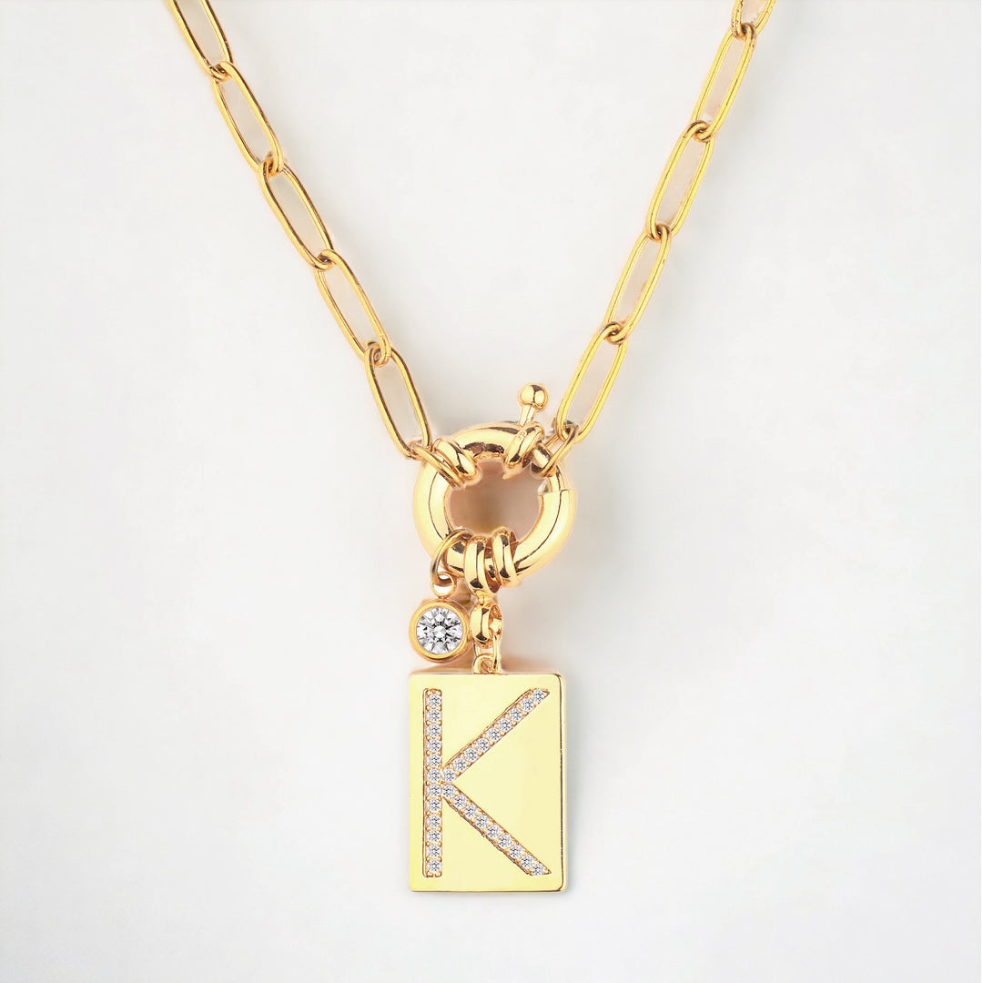 Mint & Lily Pave Initial Pendant Necklace with Paperclip Chain