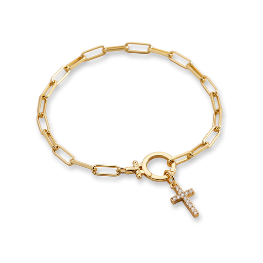 Mint & Lily Mint Paperclip Bracelet with Pave Cross Charm
