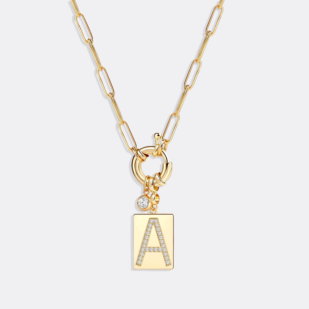Mint & Lily Pave Initial Pendant Necklace with Paperclip Chain