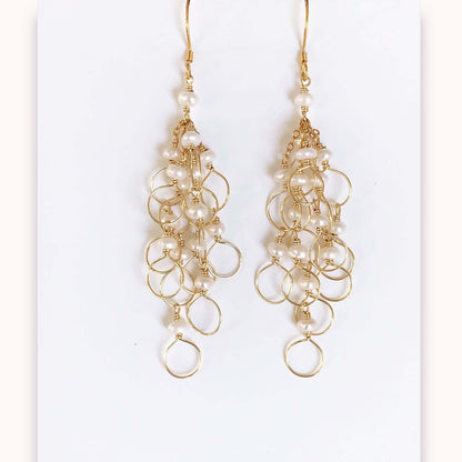 Clear Quartz Gold Chain Loop Earrings