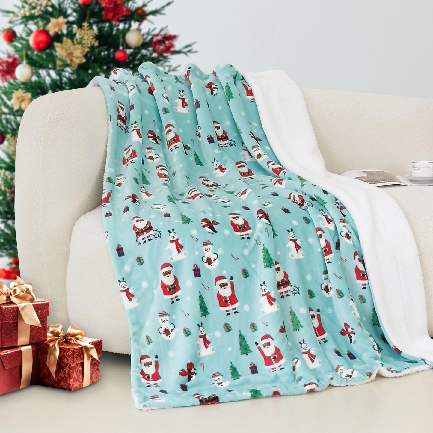 Elegant Comfort Christmas Sherpa Throw with Flannel Fleece - 50 x 60 inches