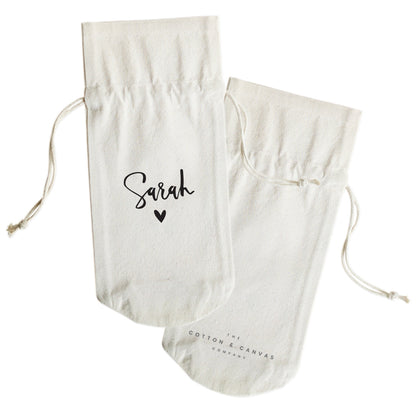 The Cotton and Canvas Co. Personalized Name with Heart Canvas Wine Bag