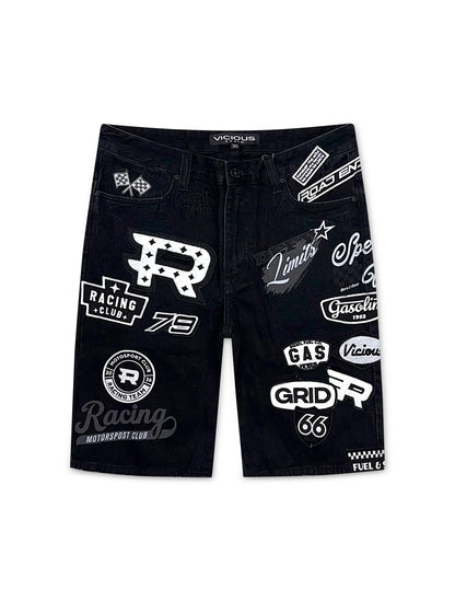 Vicious Denim Premium All Over Patches Shorts - Black