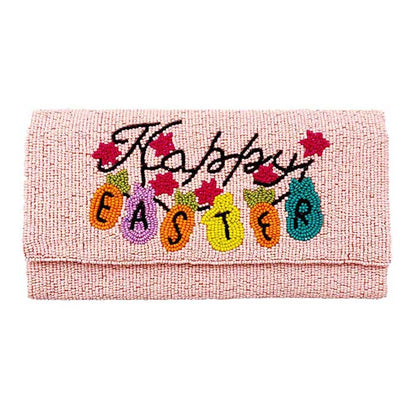 Happy Easter Message Bunny Seed Beaded Clutch Crossbody Bag