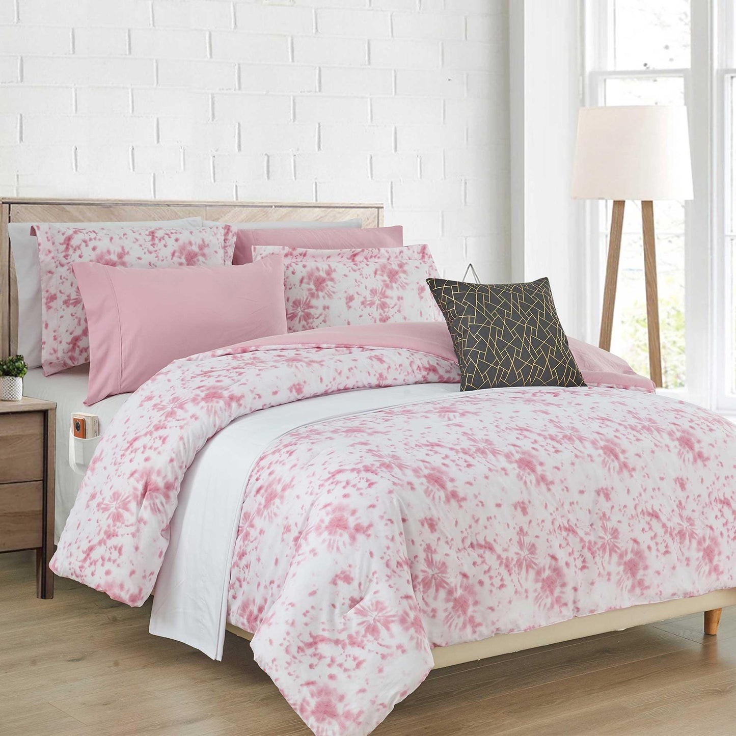 Elegant Comfort 10-Piece Tie-Dye Comforter Set, Includes 6-Piece Sheet Set with Double Sided Storage Pockets