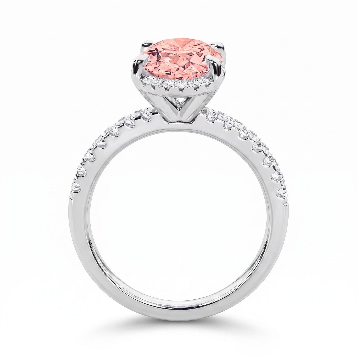 2Cttw Oval Shaped Pink Lab Grown Diamond (F/VS) Halo Accented Engagement Ring in 14K Gold