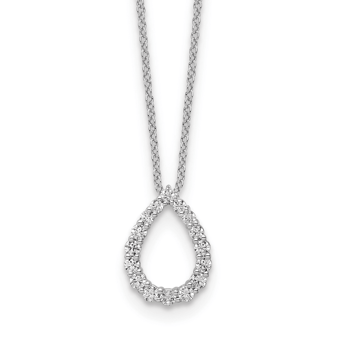 14K White Gold Lab Diamond Open Teardrop Pendant Necklace