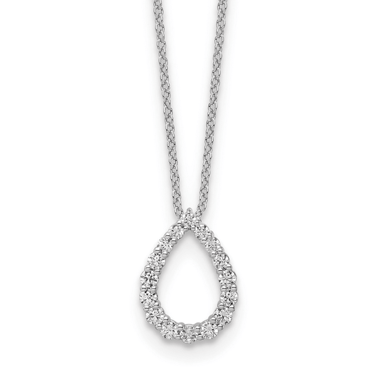 14K White Gold Lab Diamond Open Teardrop Pendant Necklace