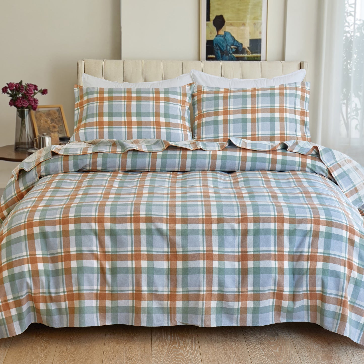 Mocassi Flannel Plaid - 100% Turkish Cotton Flannel, 4-Piece Flannel Sheet Set