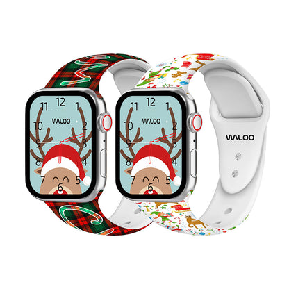 Waloo 2-Pack Christmas/Holiday Fun Silicone Sport Bands For Apple Watch