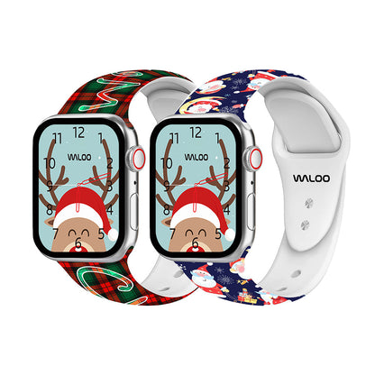 Waloo 2-Pack Christmas/Holiday Fun Silicone Sport Bands For Apple Watch