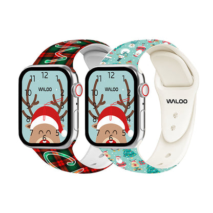 Waloo 2-Pack Christmas/Holiday Fun Silicone Sport Bands For Apple Watch