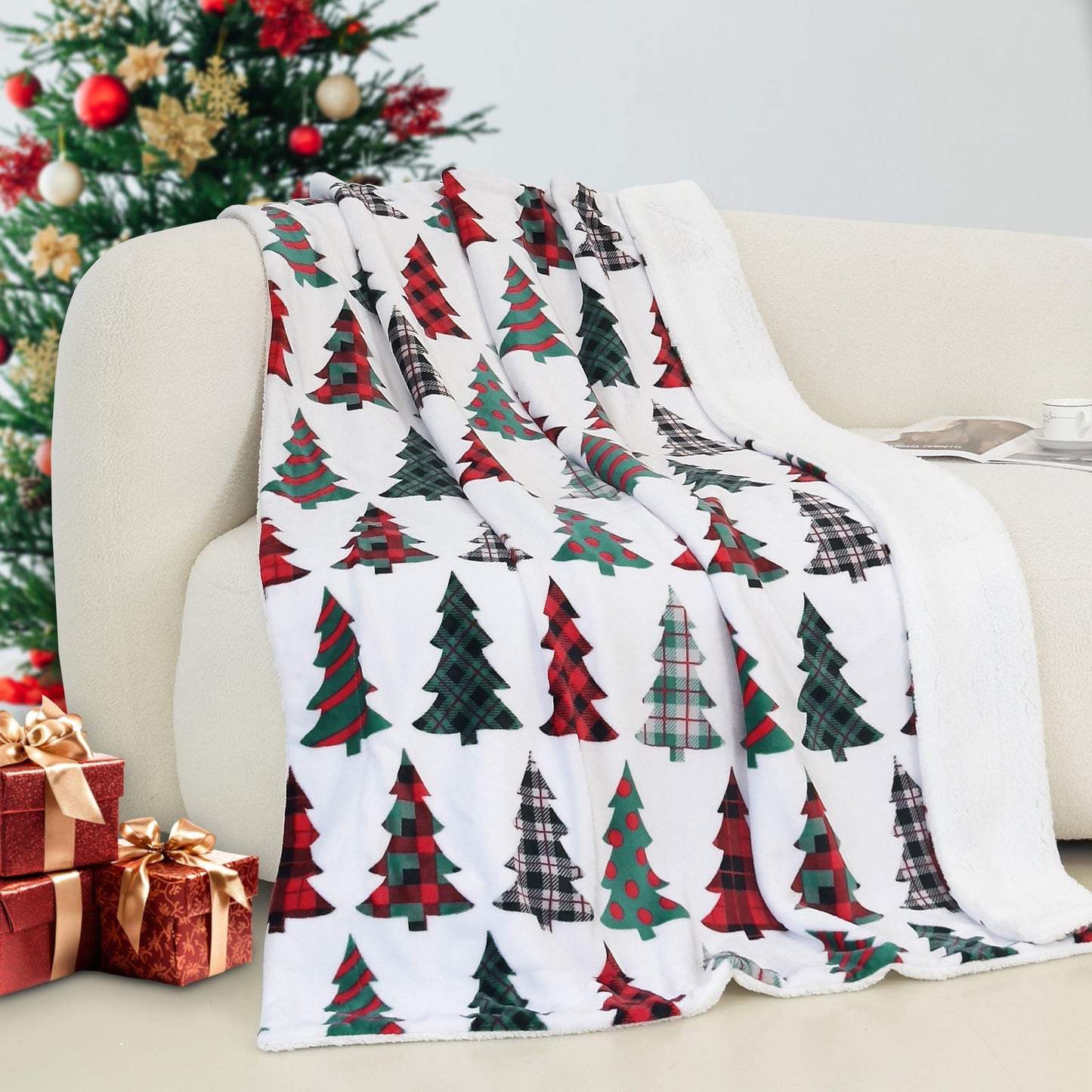 Elegant Comfort Christmas Sherpa Throw with Flannel Fleece - 50 x 60 inches