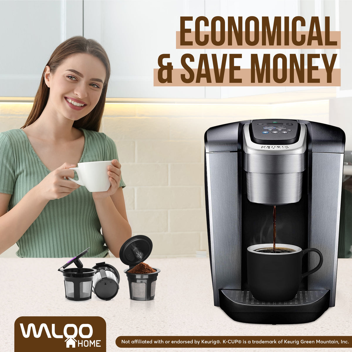 Waloo Home Reusable Single Serve Coffee K-Cup - Compatible with Keurig Coffee Brewers - Universal Coffee Filters - Eco-Friendly Stainless Mesh Refillable Pods - Dishwasher Safe