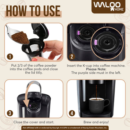 Waloo Home Reusable Single Serve Coffee K-Cup - Compatible with Keurig Coffee Brewers - Universal Coffee Filters - Eco-Friendly Stainless Mesh Refillable Pods - Dishwasher Safe