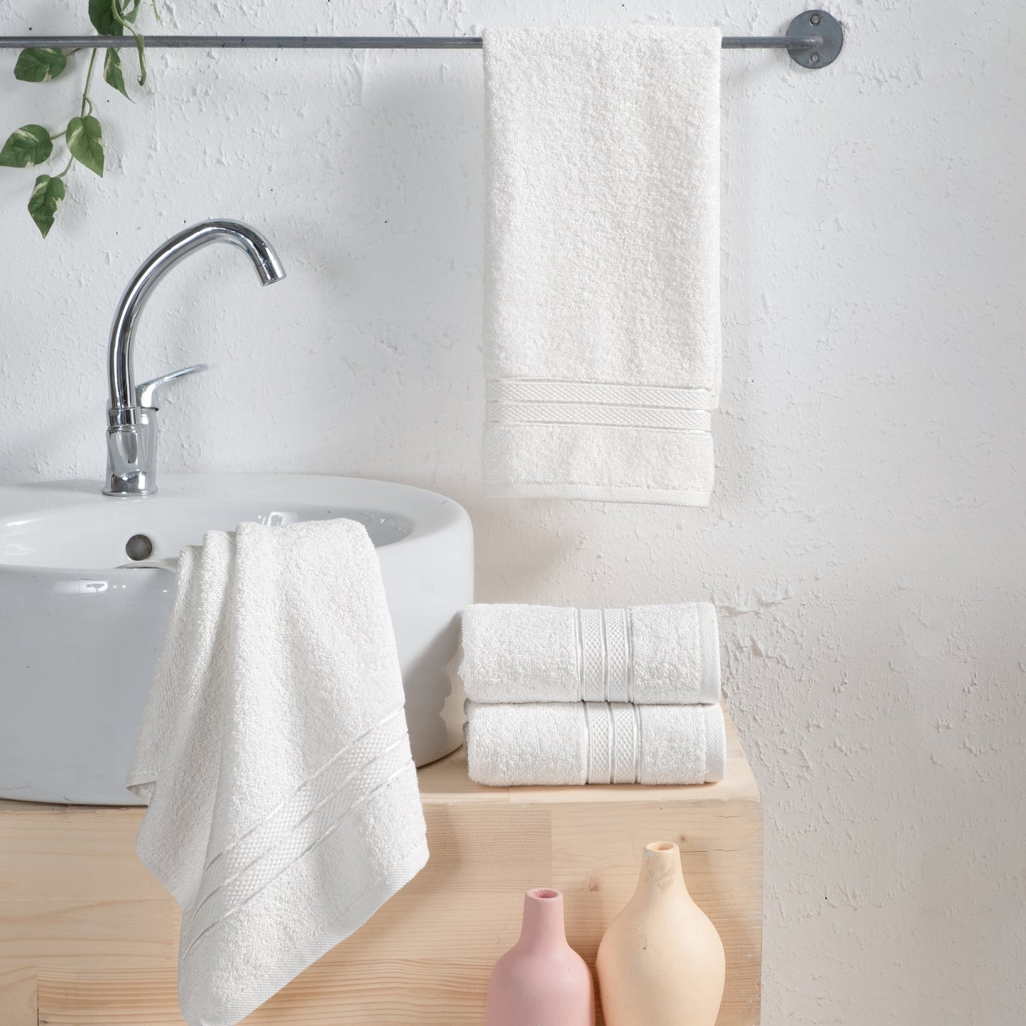 Elegant Comfort 4 Pack Turkish Cotton Three Line Popcorn Hand Towel Set, 16 x 28 inch