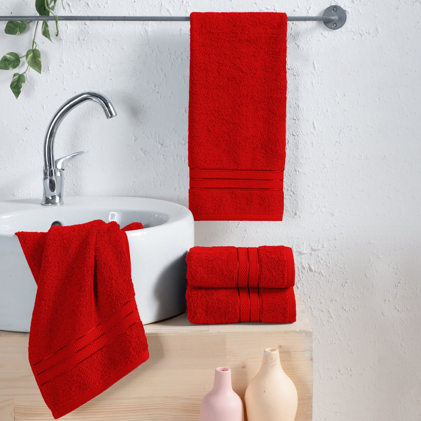 Elegant Comfort 4 Pack Turkish Cotton Three Line Popcorn Hand Towel Set, 16 x 28 inch