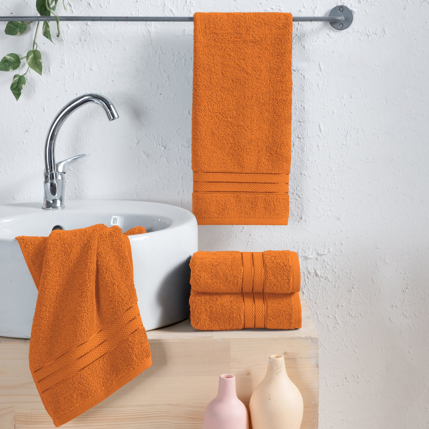 Elegant Comfort 4 Pack Turkish Cotton Three Line Popcorn Hand Towel Set, 16 x 28 inch
