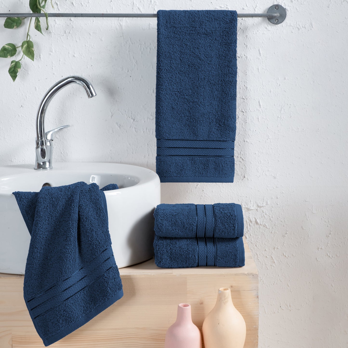 Elegant Comfort 4 Pack Turkish Cotton Three Line Popcorn Hand Towel Set, 16 x 28 inch