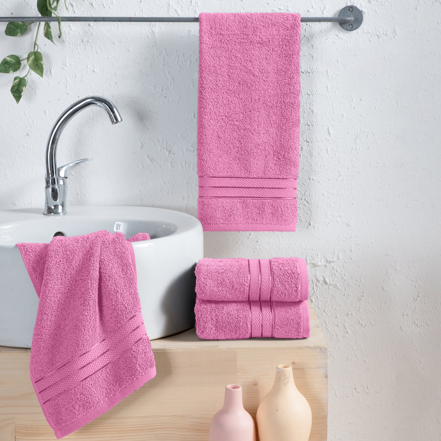 Elegant Comfort 4 Pack Turkish Cotton Three Line Popcorn Hand Towel Set, 16 x 28 inch
