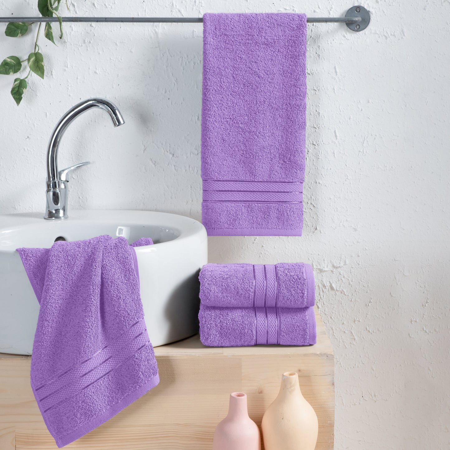 Elegant Comfort 4 Pack Turkish Cotton Three Line Popcorn Hand Towel Set, 16 x 28 inch