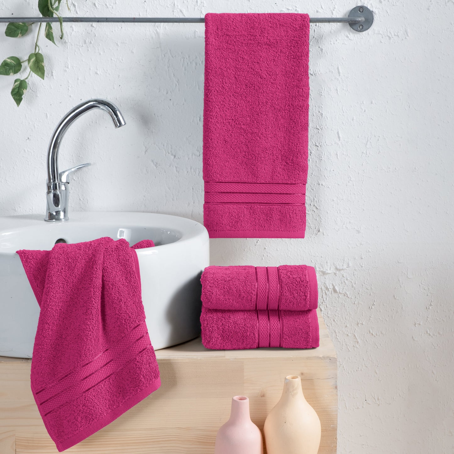 Elegant Comfort 4 Pack Turkish Cotton Three Line Popcorn Hand Towel Set, 16 x 28 inch