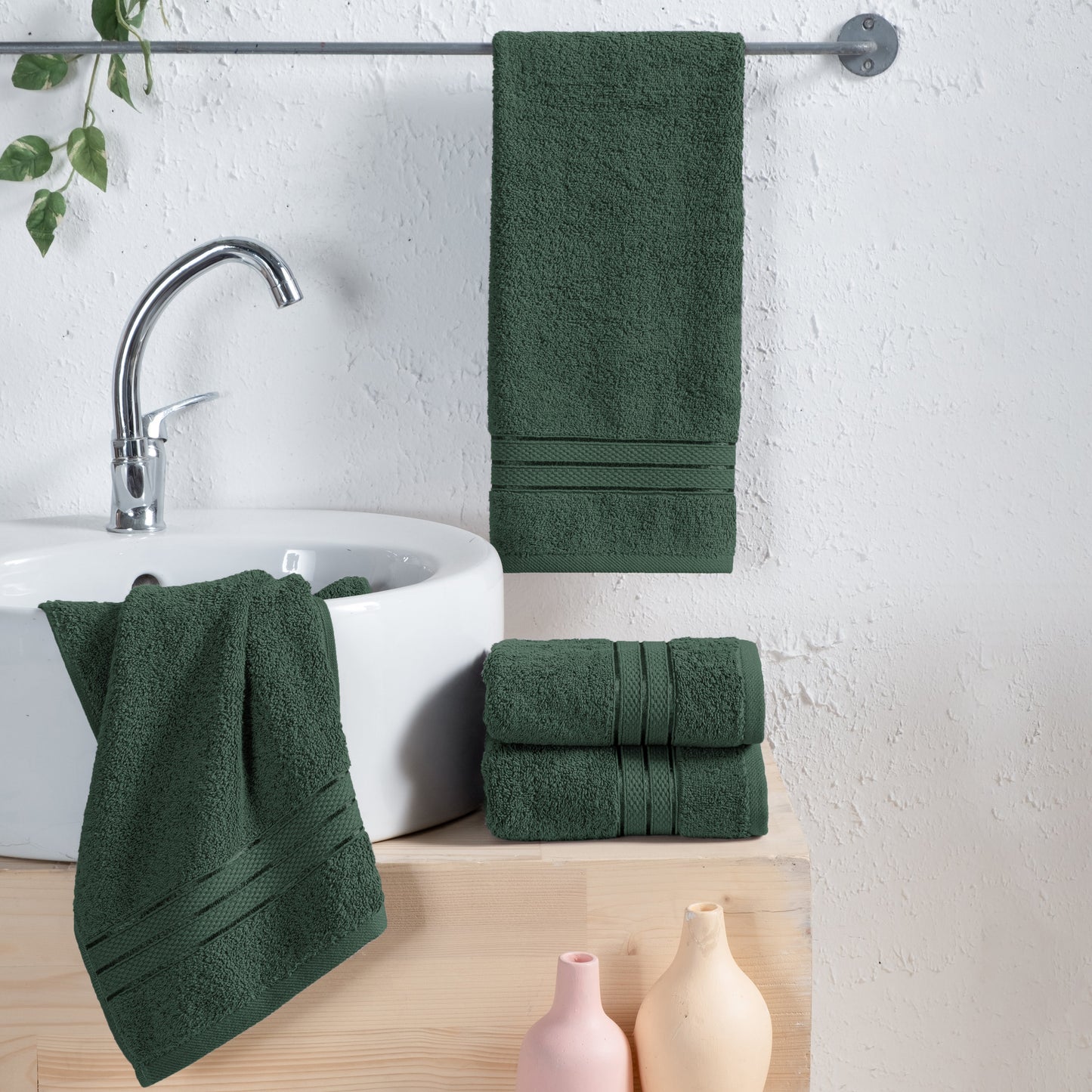 Elegant Comfort 4 Pack Turkish Cotton Three Line Popcorn Hand Towel Set, 16 x 28 inch