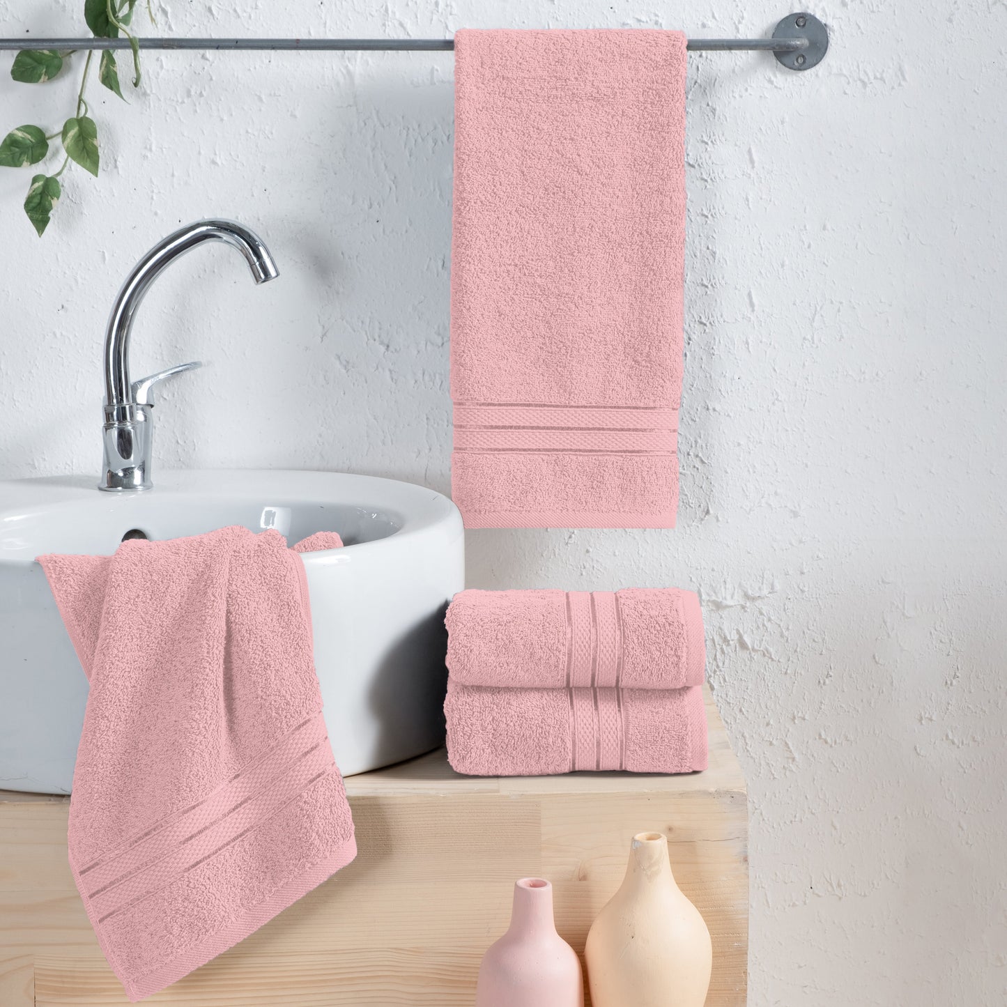 Elegant Comfort 4 Pack Turkish Cotton Three Line Popcorn Hand Towel Set, 16 x 28 inch