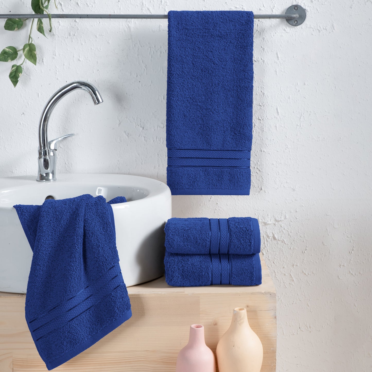 Elegant Comfort 4 Pack Turkish Cotton Three Line Popcorn Hand Towel Set, 16 x 28 inch