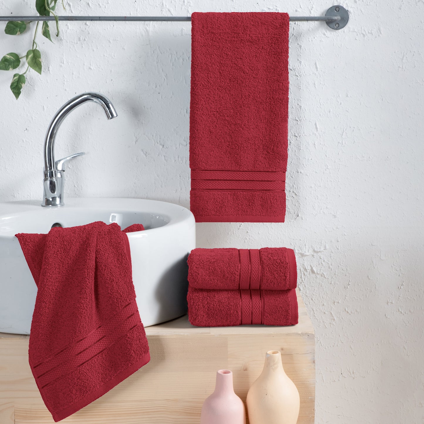 Elegant Comfort 4 Pack Turkish Cotton Three Line Popcorn Hand Towel Set, 16 x 28 inch