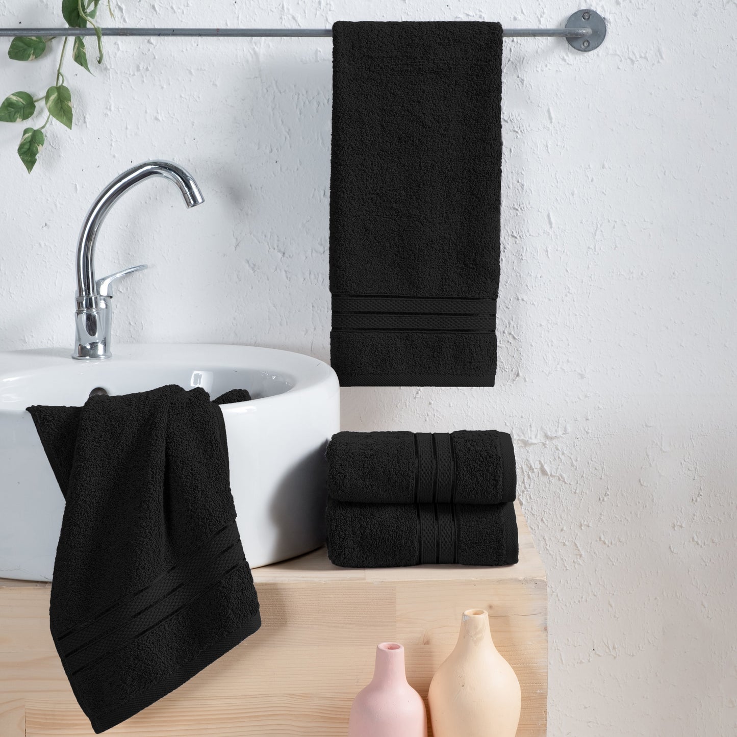 Elegant Comfort 4 Pack Turkish Cotton Three Line Popcorn Hand Towel Set, 16 x 28 inch
