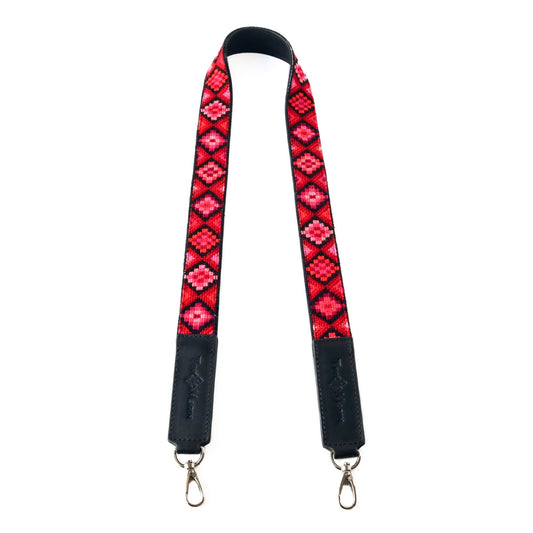 Mai Woven Bag Strap - Poppy with Leather