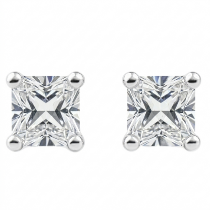 IGI Certified Princess Cut Lab Grown Diamond Solitaire Stud Earrings White Gold