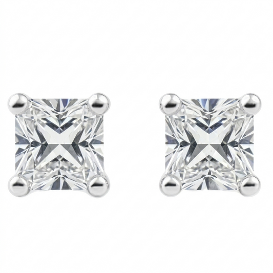 IGI Certified Princess Cut Lab Grown Diamond Solitaire Stud Earrings White Gold