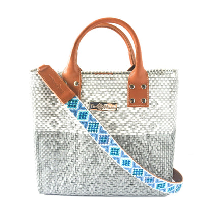 Mai Woven Bag Strap - Blue with Leather