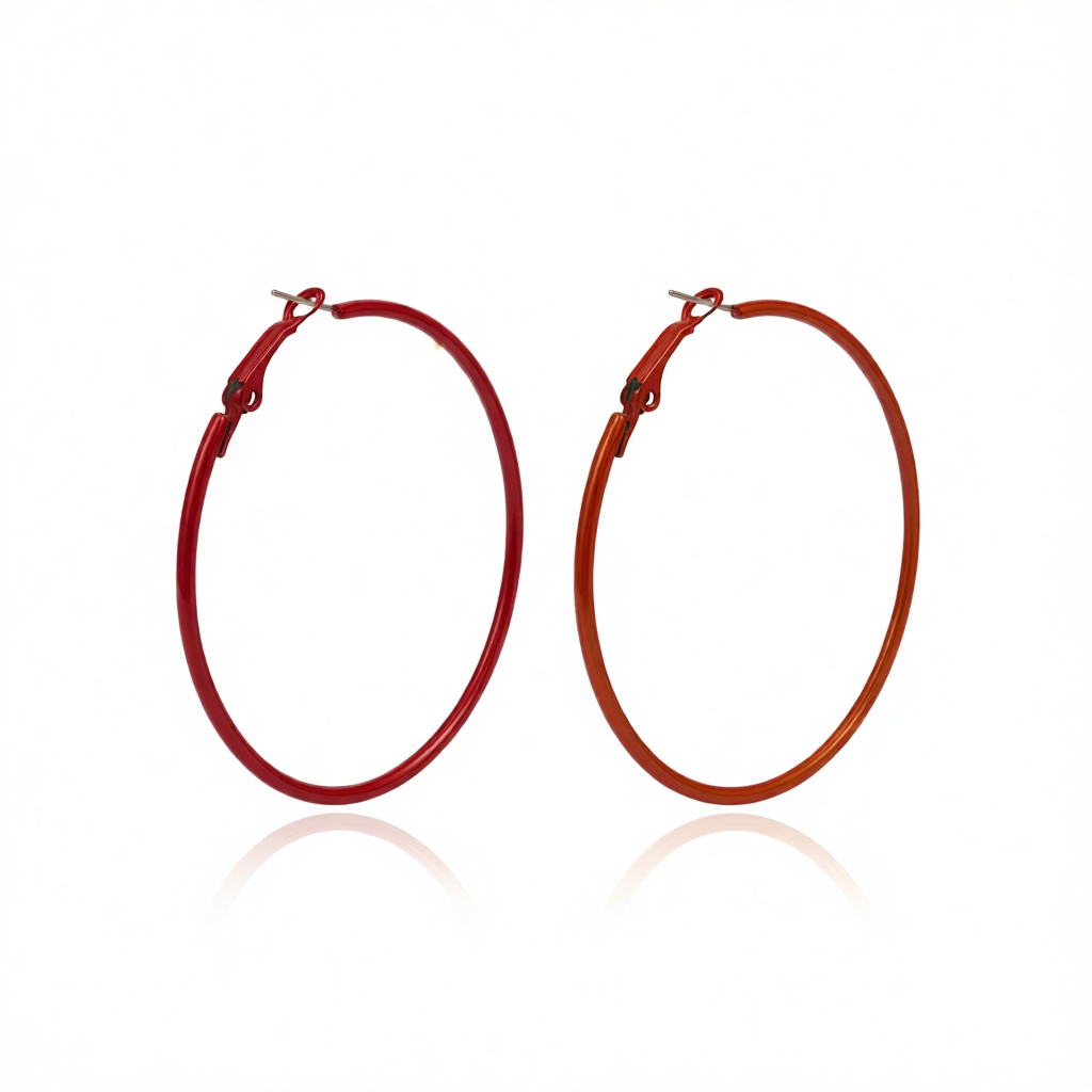 Red Enamel & Silvertone Hoop Earrings