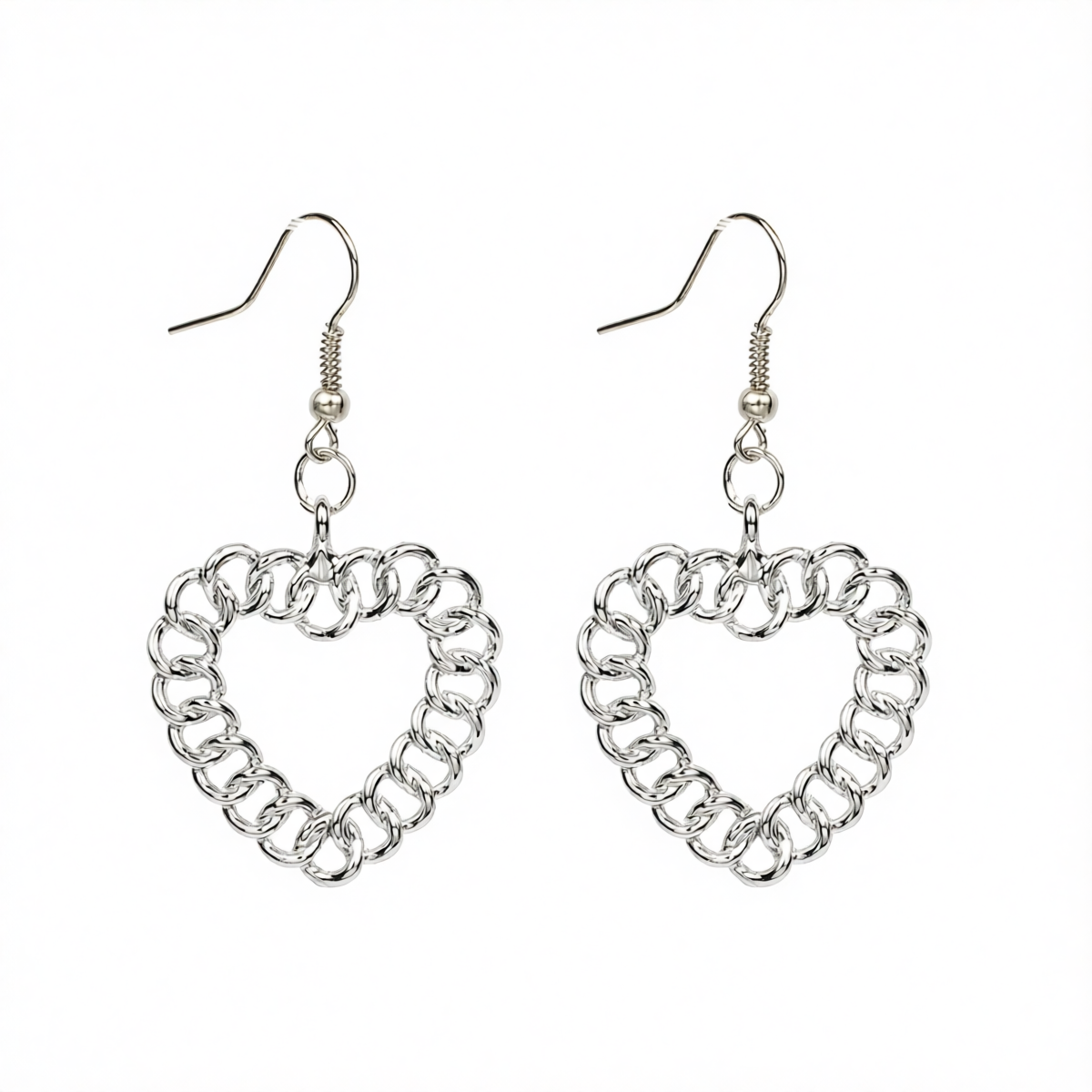 Silvertone Figaro Open Heart Drop Earrings