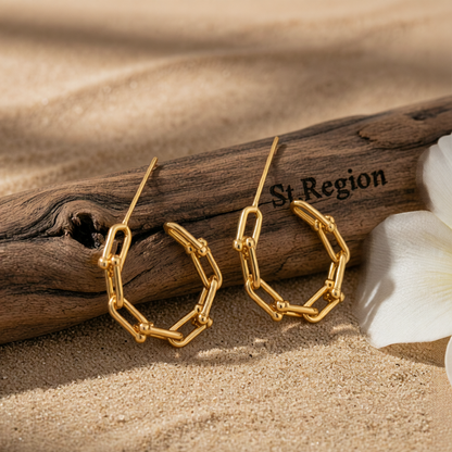 Goldtone Studded Paperclip Hoop Earrings