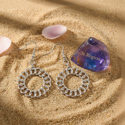 Silvertone Open Figaro Round Drop Earrings