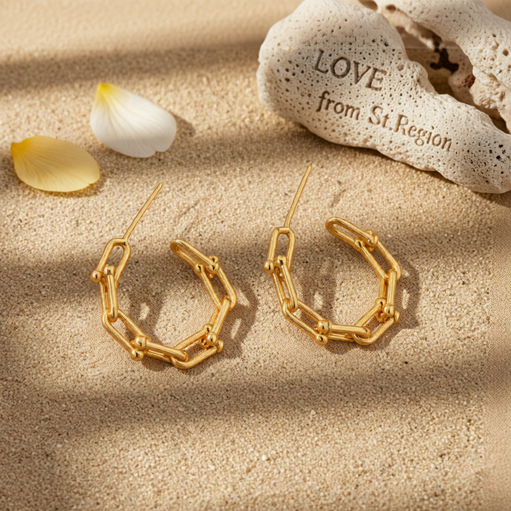 Goldtone Studded Paperclip Hoop Earrings