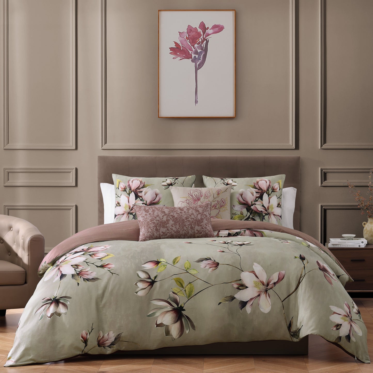 Bebejan Purple Lilies 5 Piece Reversible Comforter Set